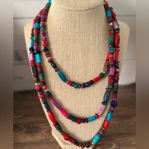 Vintage Colorful Wood Beaded Fashion Necklace